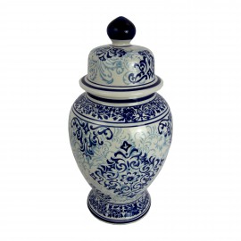 OUTLET- CERAMICZNA WAZA/ WAZON W GRANATOWE KWIATY 18X36CM