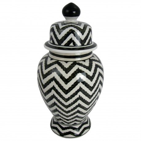 OUTLET- CERAMICZNA WAZA / WAZON BIAŁA W CZARNY WZÓR CHEVRON 21X42CM