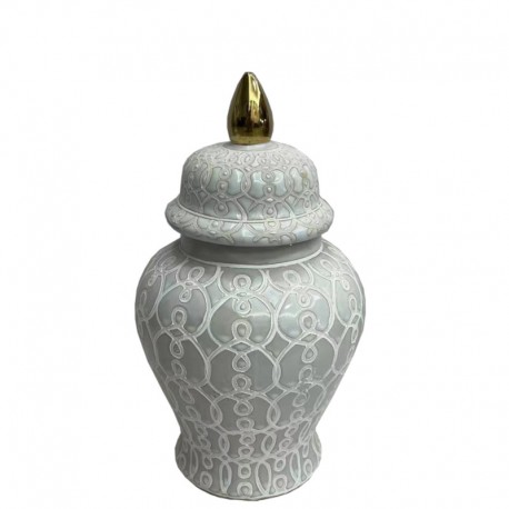 Outlet- Waza, Amfora Ceramiczna biało- beżowo- złota 37cm