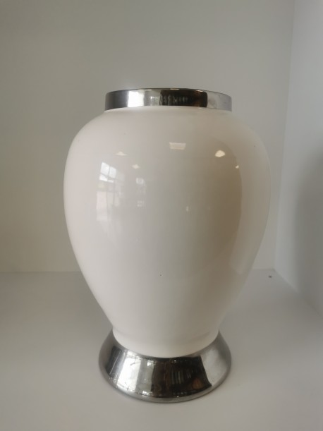 Wazon ceramiczny biało- srebrny L- 20x30cm