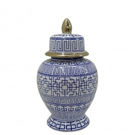 OUTLET- WAZA CERAMICZNA BIAŁO- GRANATOWO- ZŁOTA - 36CM