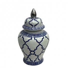 WAZA- WAZON CERAMICZNY BIAŁO-GRANATOWO- SREBRNY M