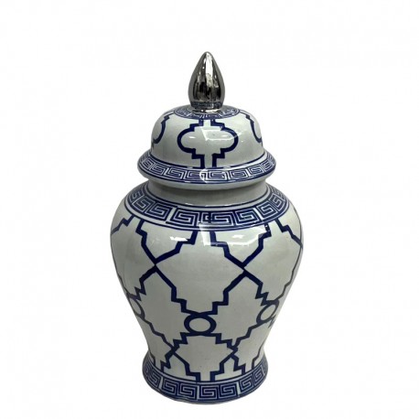 WAZA- WAZON CERAMICZNY BIAŁO-GRANATOWO- SREBRNY M
