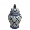 WAZA- WAZON CERAMICZNY BIAŁO-GRANATOWO- SREBRNY M