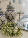 WAZA- WAZON CERAMICZNY BIAŁO-GRANATOWO- SREBRNY M