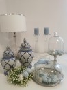 WAZA- WAZON CERAMICZNY BIAŁO-GRANATOWO- SREBRNY S