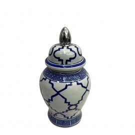 WAZA- WAZON CERAMICZNY BIAŁO-GRANATOWO- SREBRNY S