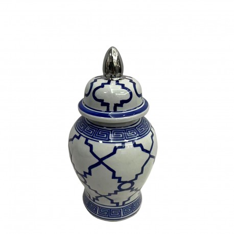 WAZA- WAZON CERAMICZNY BIAŁO-GRANATOWO- SREBRNY S