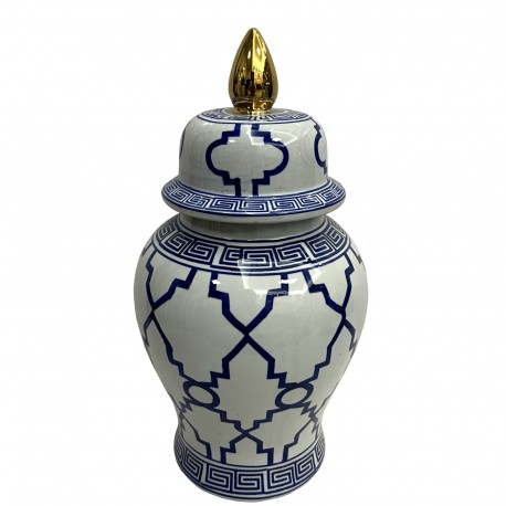 WAZA- WAZON CERAMICZNY BIAŁO-GRANATOWO-ZŁOTY L