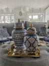 WAZA- WAZON CERAMICZNY BIAŁO-GRANATOWO-ZŁOTY M